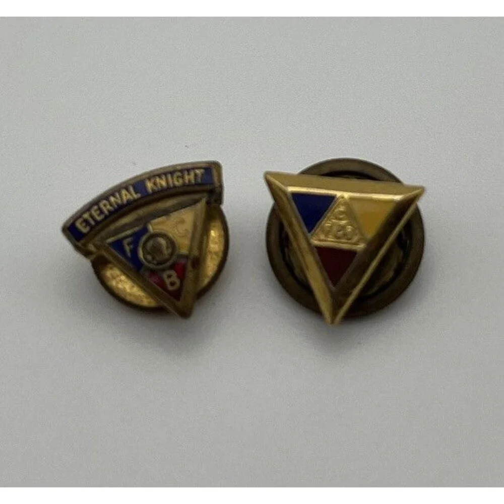 Two Vintage Knights of Pythias FCB Screw Back Pins - Eternal Knight - RARE